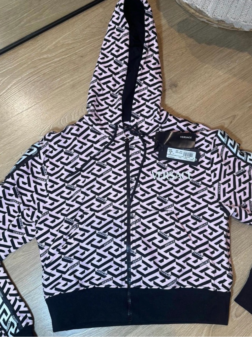 Versace Kids Pink Logo Zip-Up Hoodie
